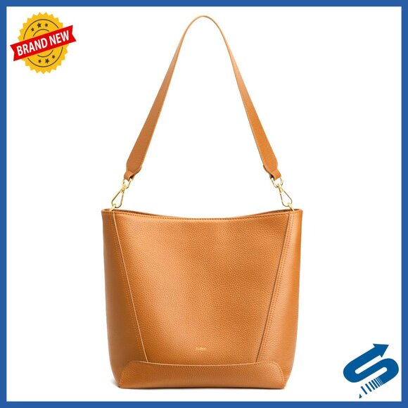 Top Grain Leather Bucket Bag Tote Shoulder Crossbody with Detachable Straps